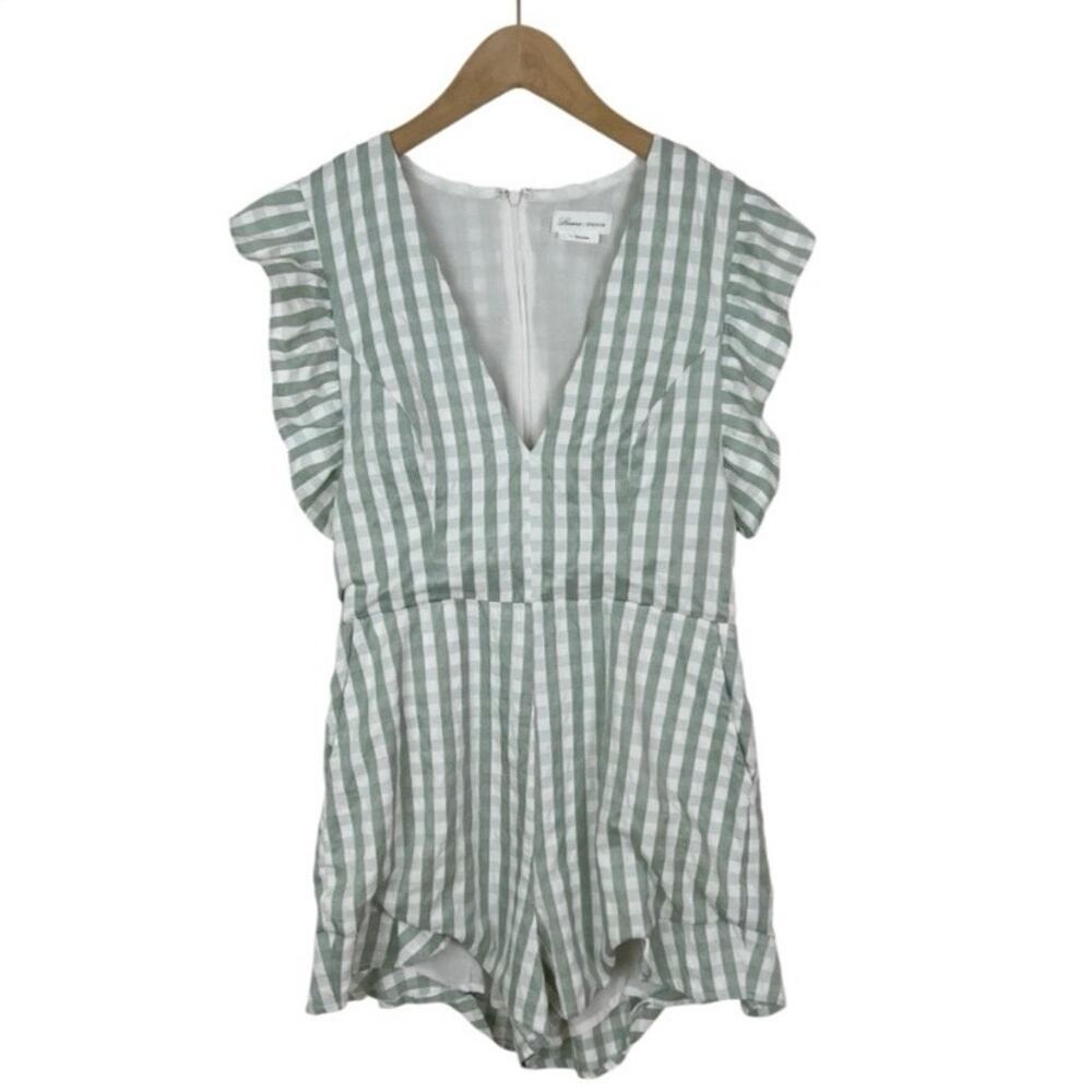Lovers + Friends Jill Romper in Sage Green and White Gingham Plaid Size Small